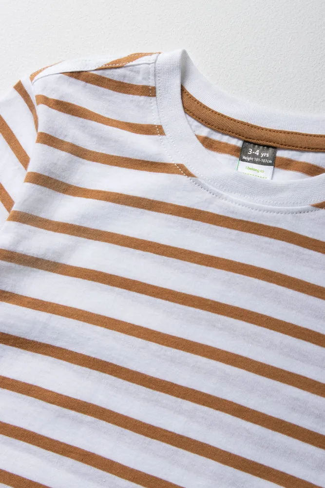 Boys Stripe Short Sleeve T-Shirt Natural & White